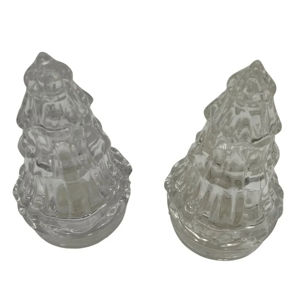 Gorham Fine Crystal Salt Pepper Shakers Christmas Tree 4